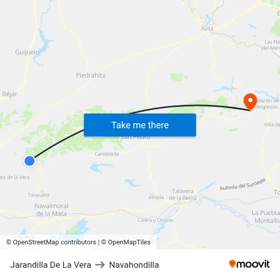Jarandilla De La Vera to Navahondilla map