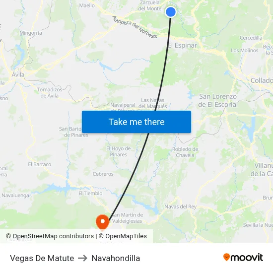 Vegas De Matute to Navahondilla map