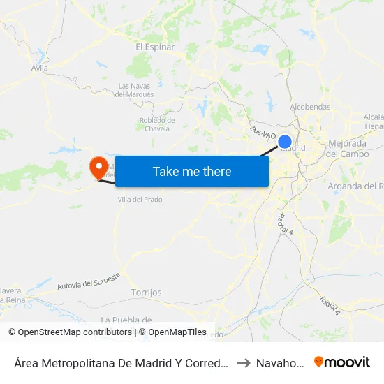Área Metropolitana De Madrid Y Corredor Del Henares to Navahondilla map