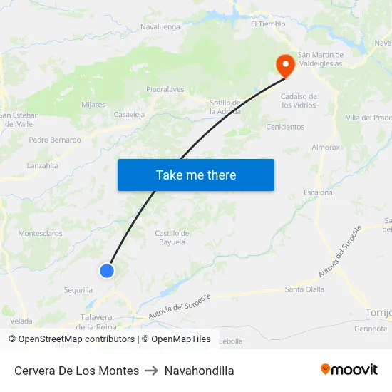 Cervera De Los Montes to Navahondilla map