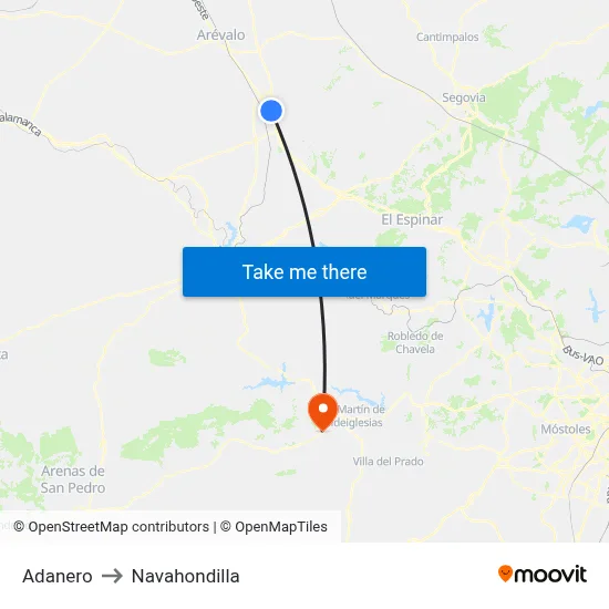 Adanero to Navahondilla map