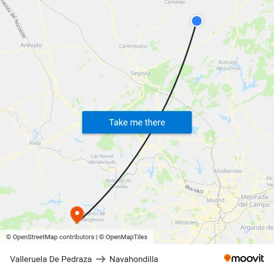 Valleruela De Pedraza to Navahondilla map