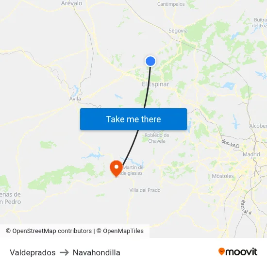 Valdeprados to Navahondilla map