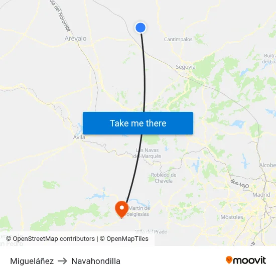 Migueláñez to Navahondilla map