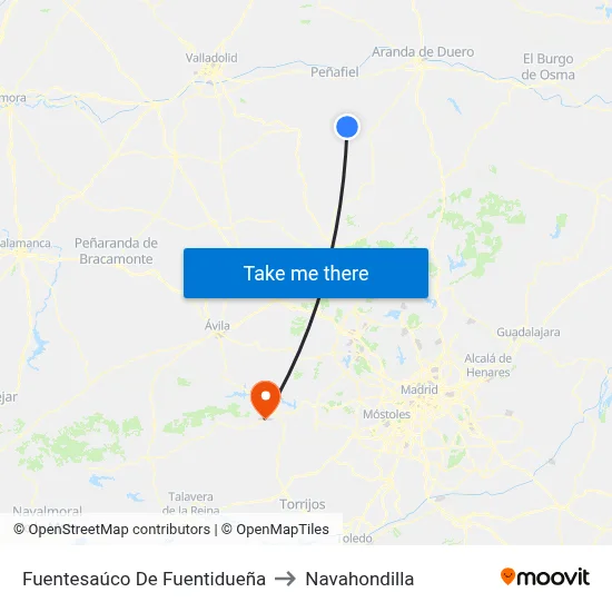 Fuentesaúco De Fuentidueña to Navahondilla map