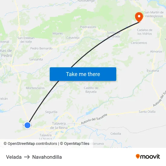 Velada to Navahondilla map