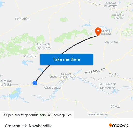 Oropesa to Navahondilla map