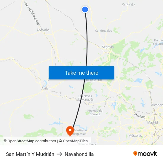 San Martín Y Mudrián to Navahondilla map