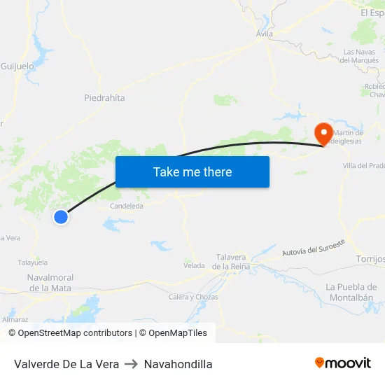 Valverde De La Vera to Navahondilla map