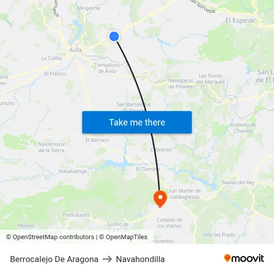 Berrocalejo De Aragona to Navahondilla map