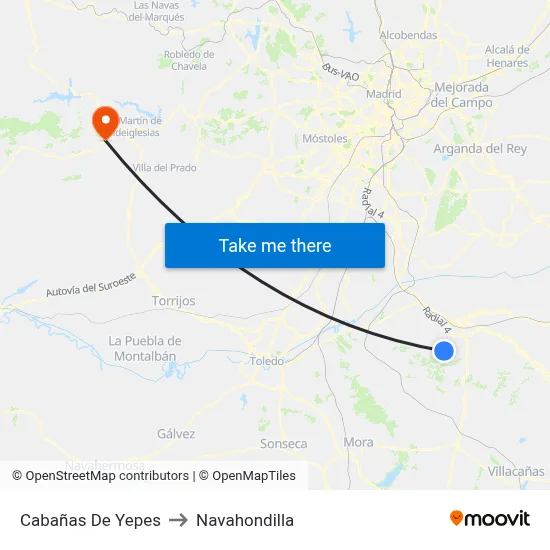 Cabañas De Yepes to Navahondilla map
