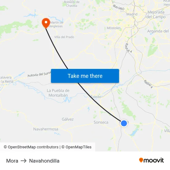 Mora to Navahondilla map