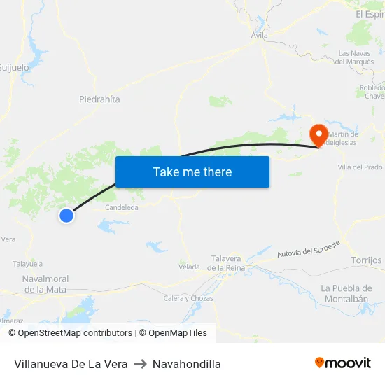 Villanueva De La Vera to Navahondilla map