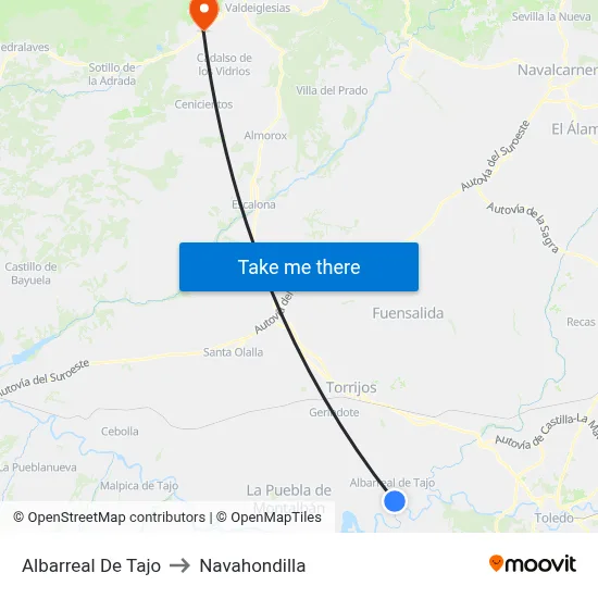 Albarreal De Tajo to Navahondilla map