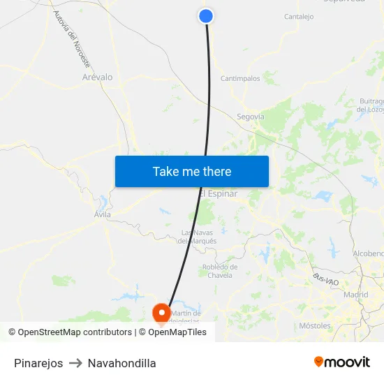 Pinarejos to Navahondilla map