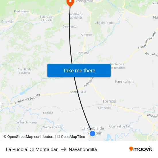 La Puebla De Montalbán to Navahondilla map