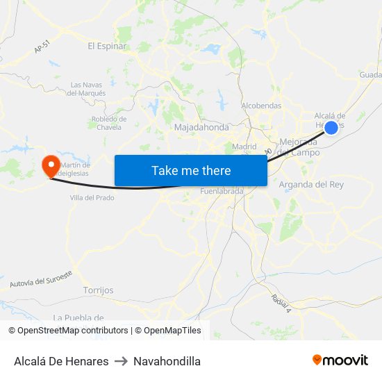 Alcalá De Henares to Navahondilla map