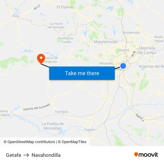 Getafe to Navahondilla map