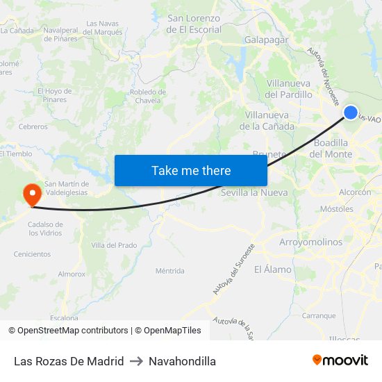 Las Rozas De Madrid to Navahondilla map