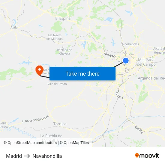 Madrid to Navahondilla map