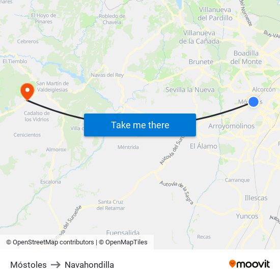 Móstoles to Navahondilla map