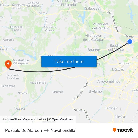Pozuelo De Alarcón to Navahondilla map