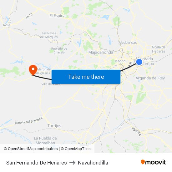 San Fernando De Henares to Navahondilla map