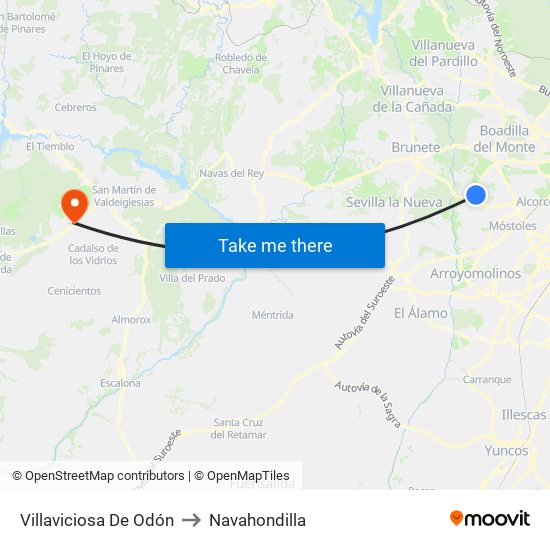 Villaviciosa De Odón to Navahondilla map