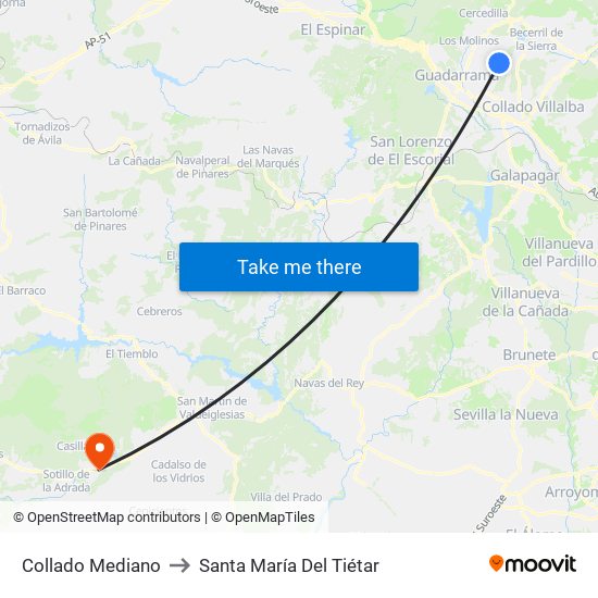 Collado Mediano to Santa María Del Tiétar map