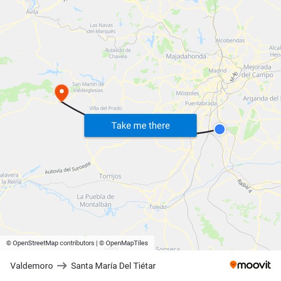 Valdemoro to Santa María Del Tiétar map