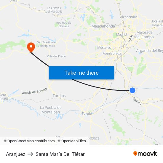Aranjuez to Santa María Del Tiétar map