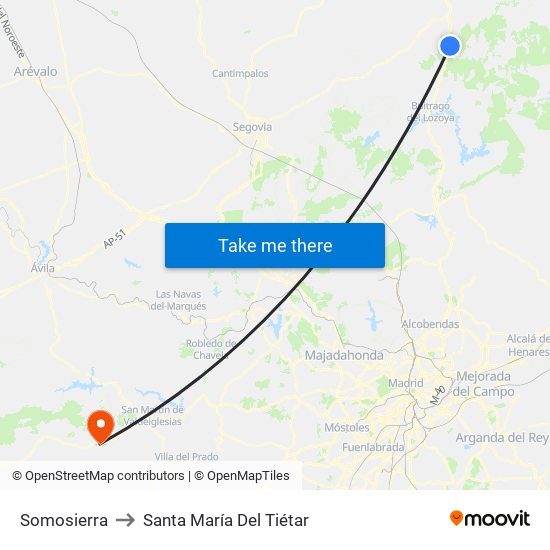 Somosierra to Santa María Del Tiétar map