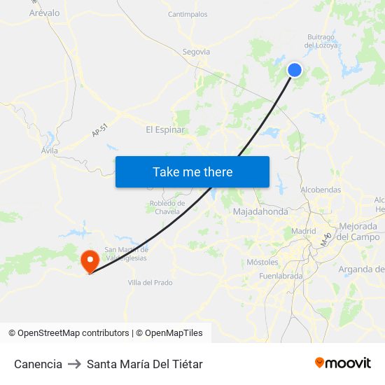 Canencia to Santa María Del Tiétar map
