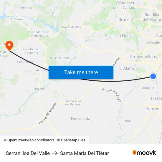 Serranillos Del Valle to Santa María Del Tiétar map