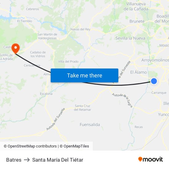 Batres to Santa María Del Tiétar map