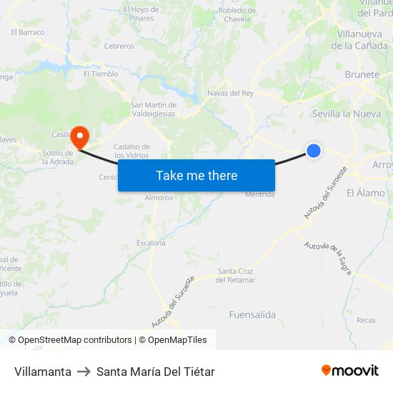 Villamanta to Santa María Del Tiétar map