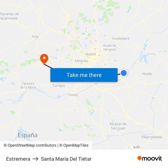 Estremera to Santa María Del Tiétar map