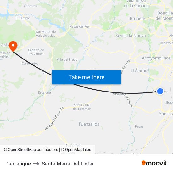 Carranque to Santa María Del Tiétar map
