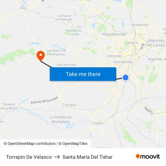 Torrejón De Velasco to Santa María Del Tiétar map