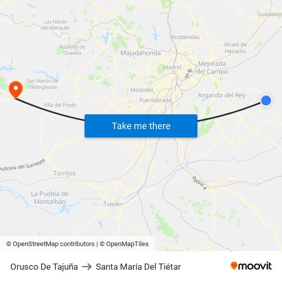 Orusco De Tajuña to Santa María Del Tiétar map