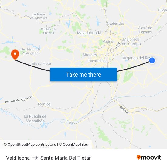 Valdilecha to Santa María Del Tiétar map