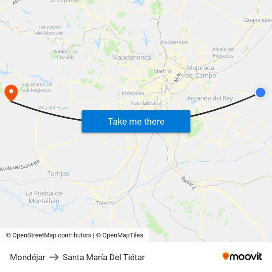 Mondéjar to Santa María Del Tiétar map