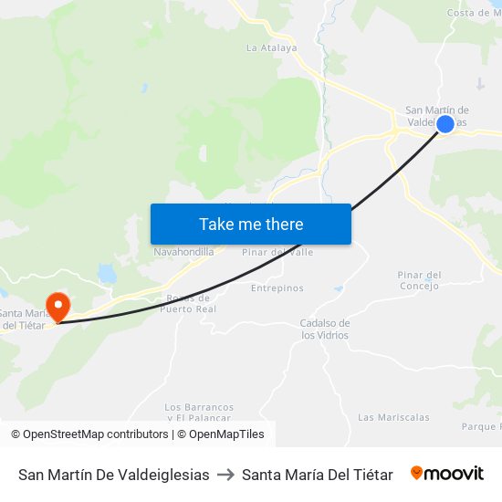 San Martín De Valdeiglesias to Santa María Del Tiétar map