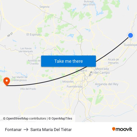 Fontanar to Santa María Del Tiétar map