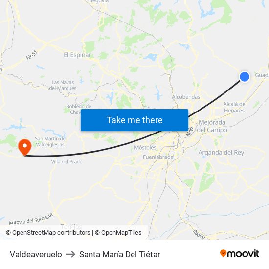 Valdeaveruelo to Santa María Del Tiétar map