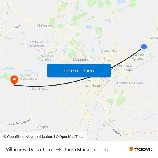 Villanueva De La Torre to Santa María Del Tiétar map