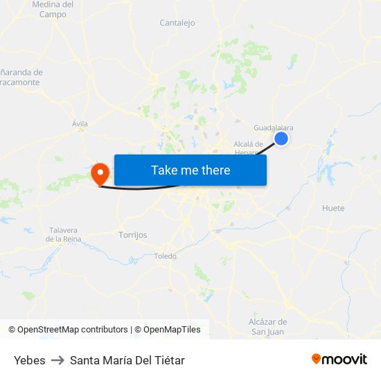 Yebes to Santa María Del Tiétar map