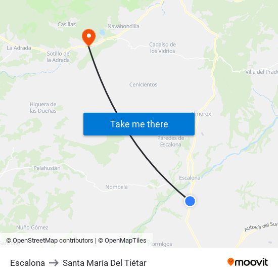 Escalona to Santa María Del Tiétar map