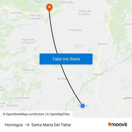 Hormigos to Santa María Del Tiétar map
