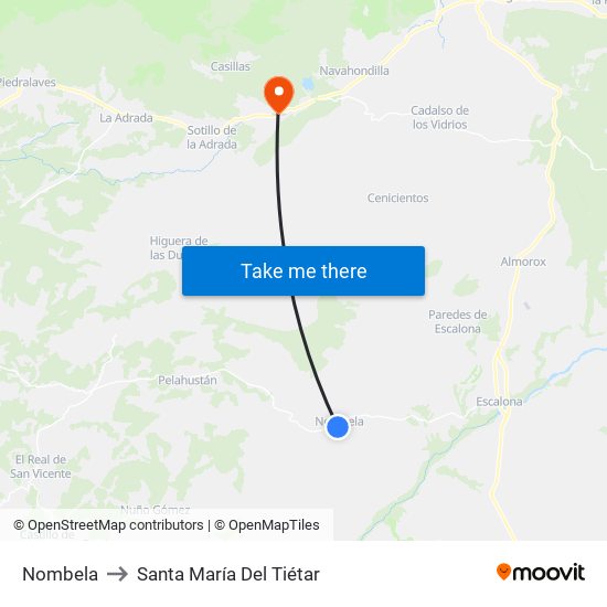 Nombela to Santa María Del Tiétar map